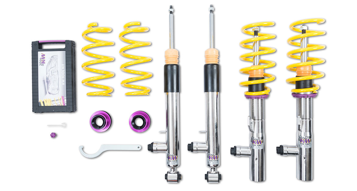The comfort of an adaptive suspension control with the performance of a KW coilover suspension is combined with the electronically adjustable KW DDC plug & play coilover suspension from the KW Street Comfort product line.