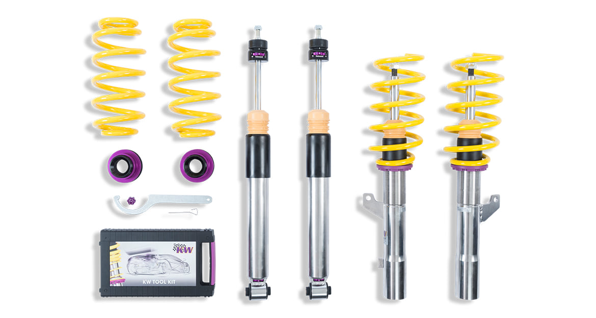Like the KW DDC plug & play coilover suspension, the KW V3 coilover suspension is made of stainless steel.