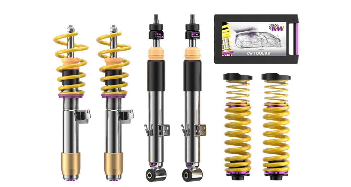 The KW V3 coilover suspension, which is also available for the BMW M3 (G80) and BMW M4 (G82), is manufactured from stainless steel in Germany.