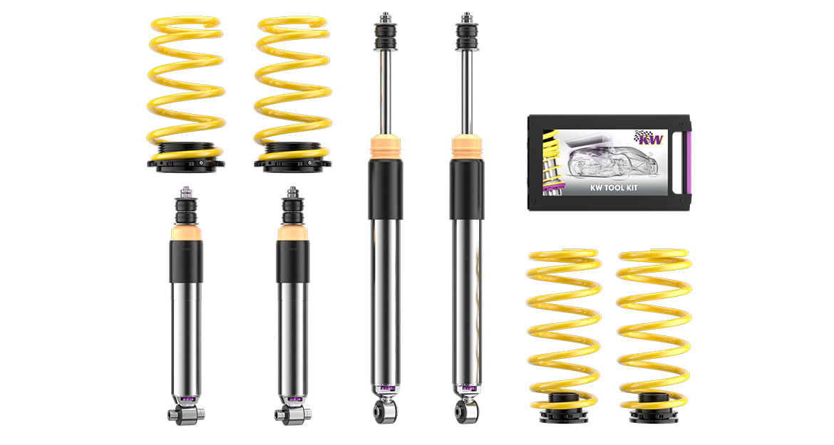 The KW V3 Classic coilover suspension kit is made of stainless steel.