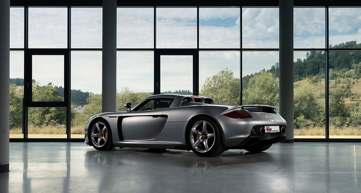 The Porsche Carrera GT with V5 inside visited the headquarters of KW in Fichtenberg, Germany